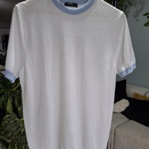 Rayon knitted tee white with blue detail