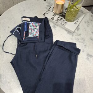 Linen pants with drawcord Navy