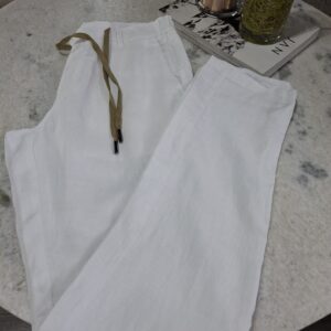 Linen pants with drawcord White