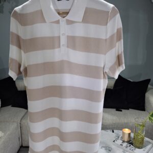 Rayon knitted tee stripe stone/white
