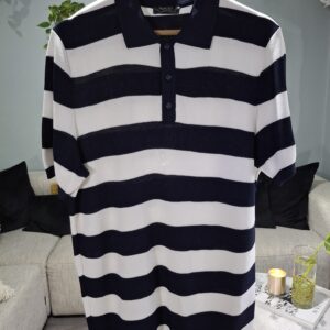 Rayon knitted Tee Navy/White stripe