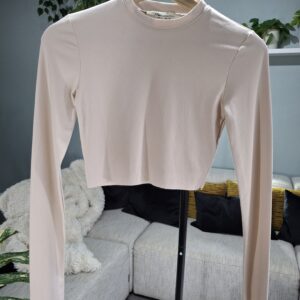 Longsleeve crop top with raw edge detail Beige